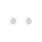 Suzanne Kalan Amalfi Hexagon Studs in 14K Yellow Gold, Rainbow Moonstone | Fine Earrings | Coveti