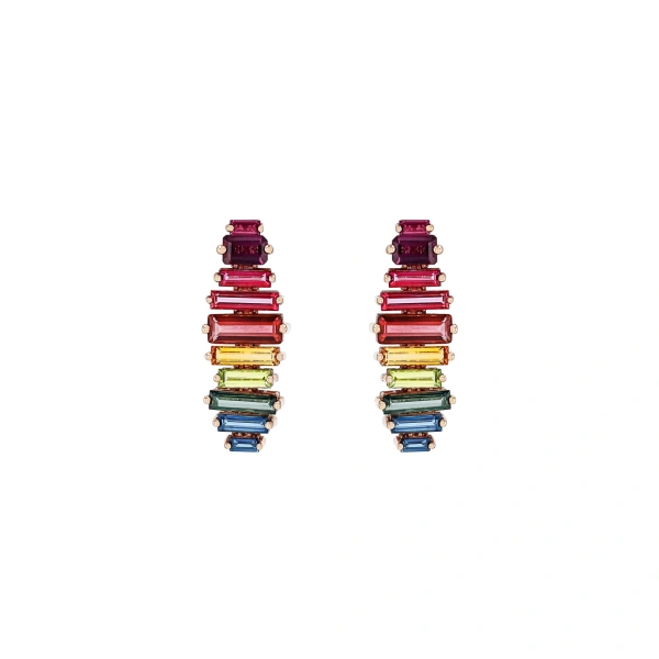 Amalfi Horizontal Drop Earrings in 14K Rose Gold, Rainbow