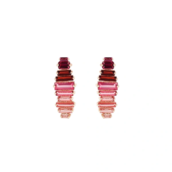Suzanne Kalan Amalfi Horizontal Drop Earrings in 14K Rose Gold, Red Ombre | Fine Earrings | Coveti