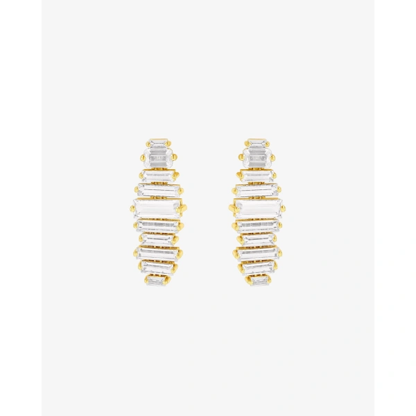 Suzanne Kalan Amalfi Horizontal Drop Earrings in 14K Rose Gold, White Topaz | Fine Earrings | Coveti