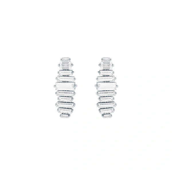 Suzanne Kalan Amalfi Horizontal Drop Earrings in 14K White Gold, White Topaz | Fine Earrings | Coveti