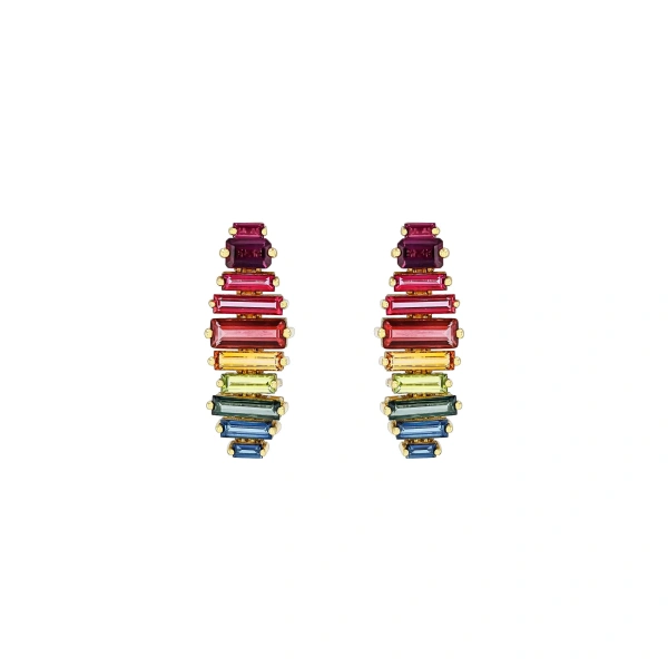 Suzanne Kalan Amalfi Horizontal Rainbow Drop Earrings in 14K Yellow Gold | Fine Earrings | Coveti
