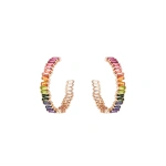 Suzanne Kalan Amalfi Horizontal Rainbow Midi Hoops in 14K Rose Gold | Fine Earrings | Coveti