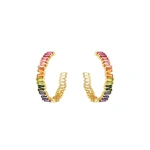 Suzanne Kalan Amalfi Horizontal Rainbow Midi Hoops in 14K Yellow Gold | Fine Earrings | Coveti