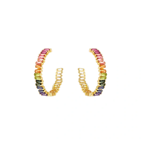 Amalfi Horizontal Rainbow Midi Hoops in 14K Yellow Gold
