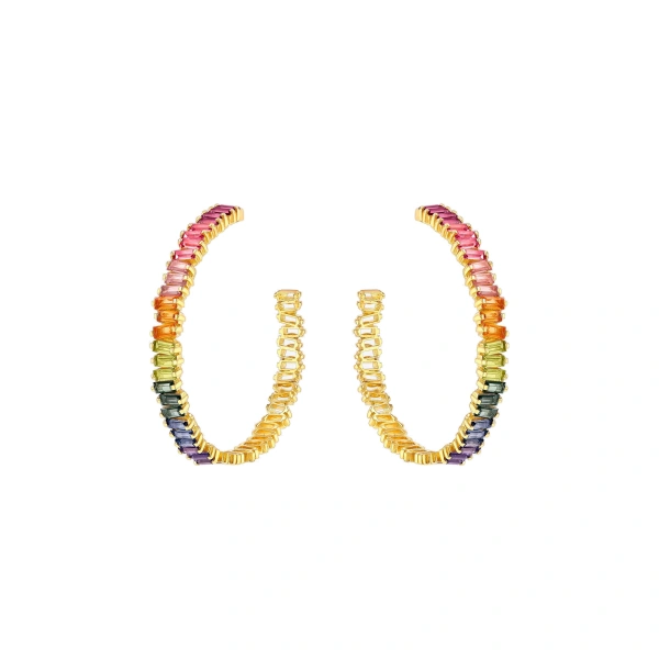 Suzanne Kalan Amalfi Horizontal Rainbow Milli Hoops in 14K Yellow Gold | Fine Earrings | Coveti