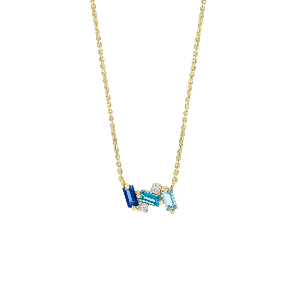 Suzanne Kalan Amalfi Mini Burst Blue Ombre Pendant in 14K Yellow Gold | Fine Necklaces | Coveti