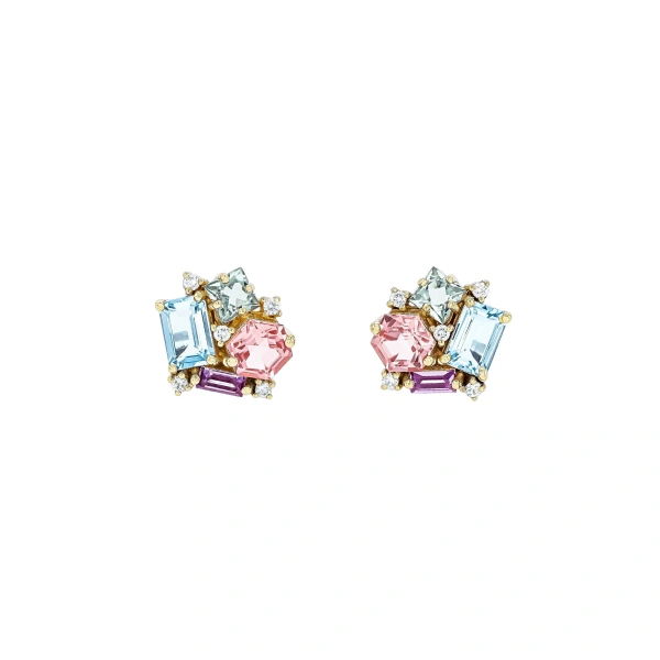Suzanne Kalan Amalfi Pastel Blossom Studs in 14K Yellow Gold | Fine Earrings | Coveti