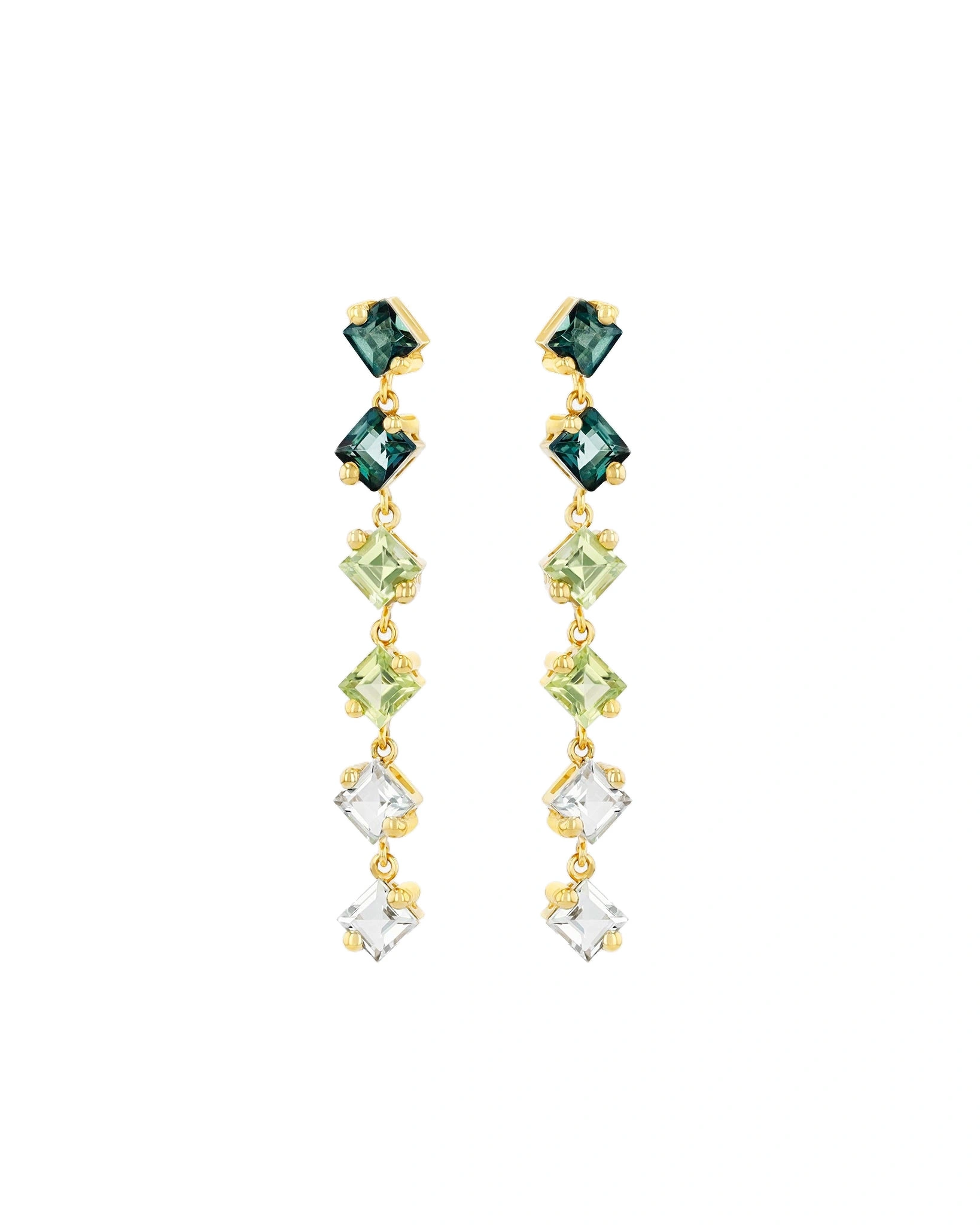 Suzanne Kalan Amalfi Princess Cut Green Ombre Midi Drop Earrings in 14K Yellow Gold Suzanne Kalan Amalfi Princess Cut Green Ombre Midi Drop Earrings in 14K Yellow Gold | Fine Earrings | Coveti