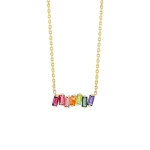 Suzanne Kalan Amalfi Rainbow Bar Pendant in 14K Yellow Gold | Fine Necklaces | Coveti