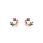 Suzanne Kalan Amalfi Reborn Rainbow Sideways Mini Hoops in 14K Yellow Gold | Fine Earrings | Coveti