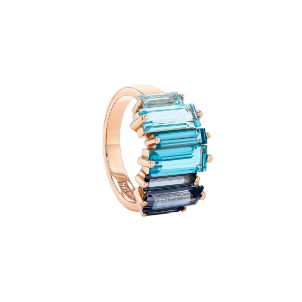 Suzanne Kalan Amalfi Reborn Stacker Half Band in 14K Rose Gold, Blue Ombre | Fine Rings | Coveti