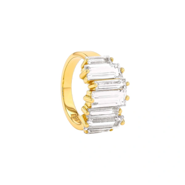 Suzanne Kalan Amalfi Reborn White Topaz Stacker Half Band in 14K Yellow Gold | Fine Rings | Coveti