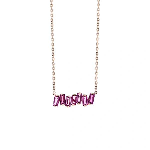 Suzanne Kalan Amalfi Rhodolite Bar Pendant in 14K Rose Gold | Fine Necklaces | Coveti