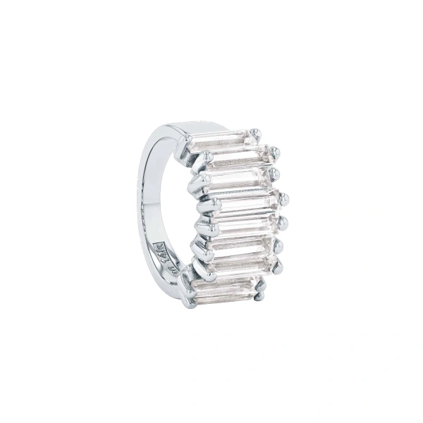Amalfi Stacker Half Band in 14K White Gold, White Topaz