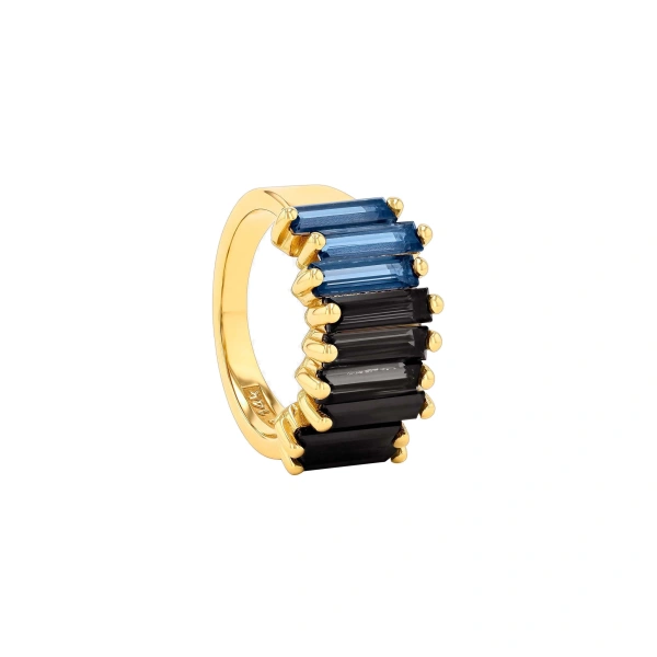 Suzanne Kalan Amalfi Stacker Half Band in 14K Yellow Gold, Dark Blue Ombre | Fine Rings | Coveti