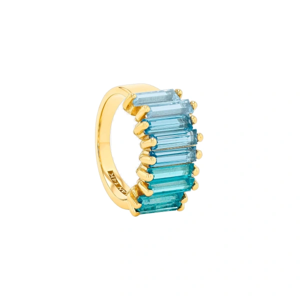 Suzanne Kalan Amalfi Stacker Half Band in 14K Yellow Gold, Light Blue Ombre | Fine Rings | Coveti