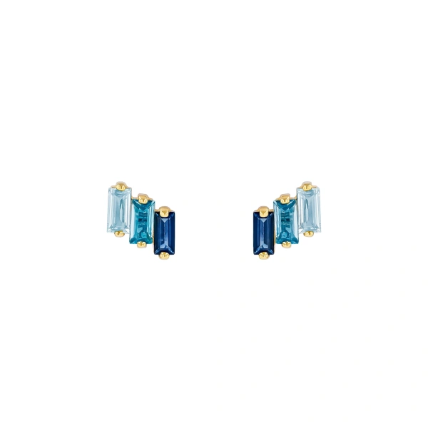 Suzanne Kalan Amalfi Studs in 14K Yellow Gold, Blue Ombre | Fine Earrings | Coveti