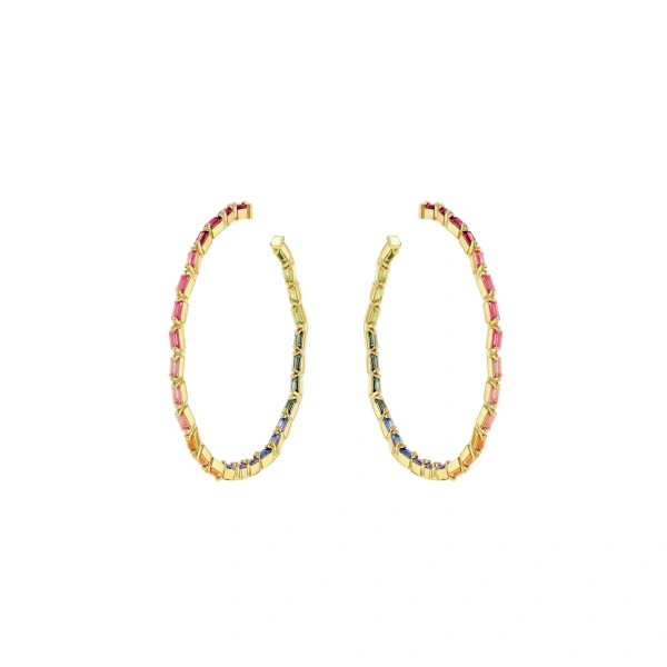 Suzanne Kalan Amalfi Vertical Rainbow Mega Hoops in 14K Yellow Gold | Fine Earrings | Coveti