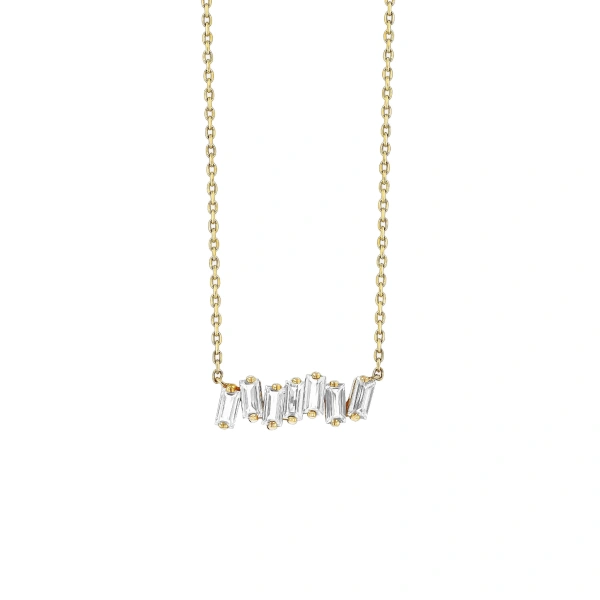 Suzanne Kalan Amalfi White Topaz Bar Pendant in 14K Yellow Gold | Fine Necklaces | Coveti