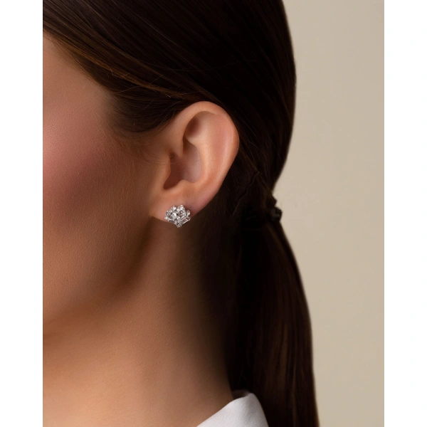 Suzanne Kalan Amalfi White Topaz Blossom Studs in 14K White Gold | Fine Earrings | Coveti