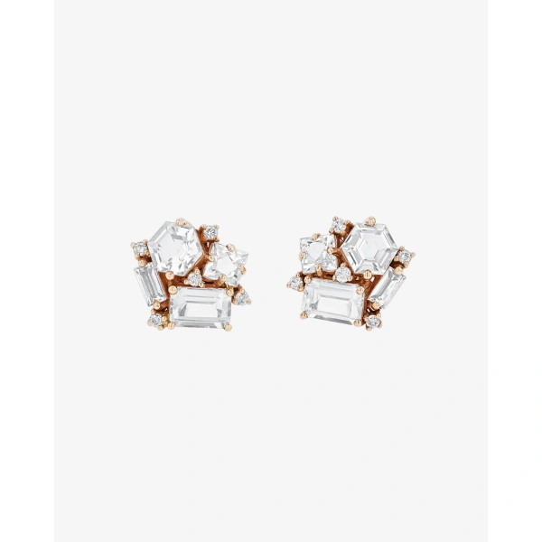 Suzanne Kalan Amalfi White Topaz Blossom Studs in 14K White Gold | Fine Earrings | Coveti