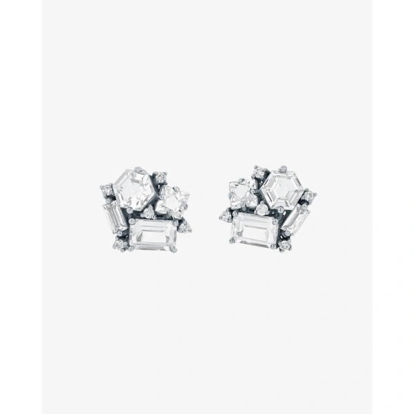 Suzanne Kalan Amalfi White Topaz Blossom Studs in 14K White Gold | Fine Earrings | Coveti
