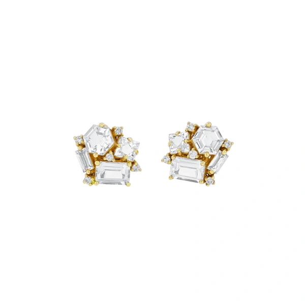 Suzanne Kalan Amalfi White Topaz Blossom Studs in 14K White Gold | Fine Earrings | Coveti
