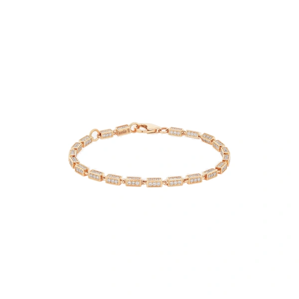 Suzanne Kalan Block-Chain Full Pave Diamond Medium Bracelet in 18K Rose Gold | Fine Bracelets | Coveti