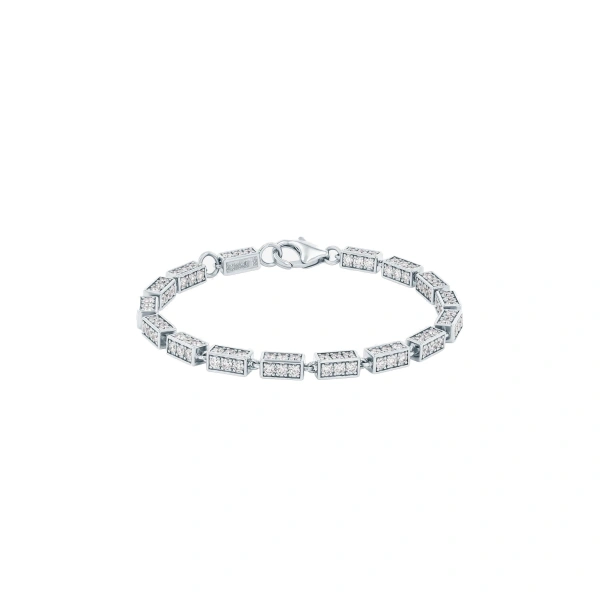 Suzanne Kalan Block-Chain Full Pave Diamond Thick Bracelet in 18K White Gold, Ref. GCB126D-7 | Fine Bracelets | Coveti