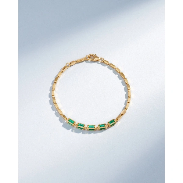 Suzanne Kalan Block-Chain Multi-Emerald Medium Bracelet in 18K Yellow Gold | Fine Bracelets | Coveti