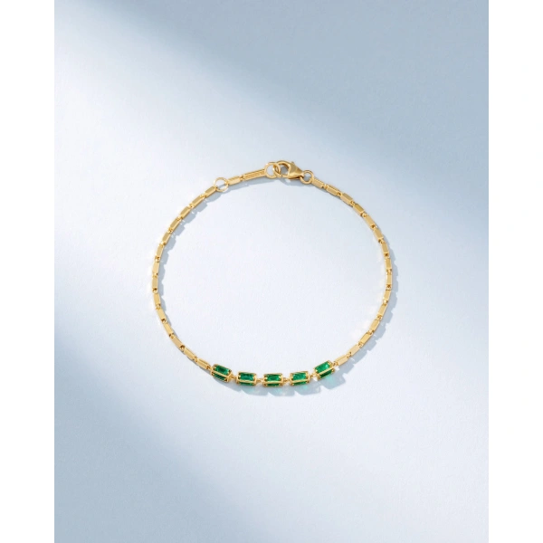 Suzanne Kalan Block-Chain Multi-Emerald Thin Bracelet in 18K Yellow Gold | Fine Bracelets | Coveti