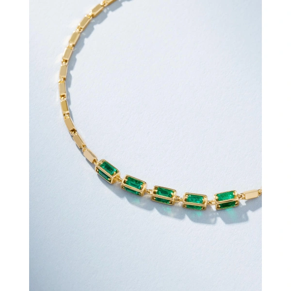 Suzanne Kalan Block-Chain Multi-Emerald Thin Bracelet in 18K Yellow Gold | Fine Bracelets | Coveti