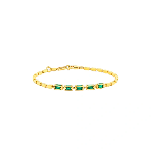 Suzanne Kalan Block-Chain Multi Medium Bracelet in 18K Yellow Gold, Emerald | Fine Bracelets | Coveti