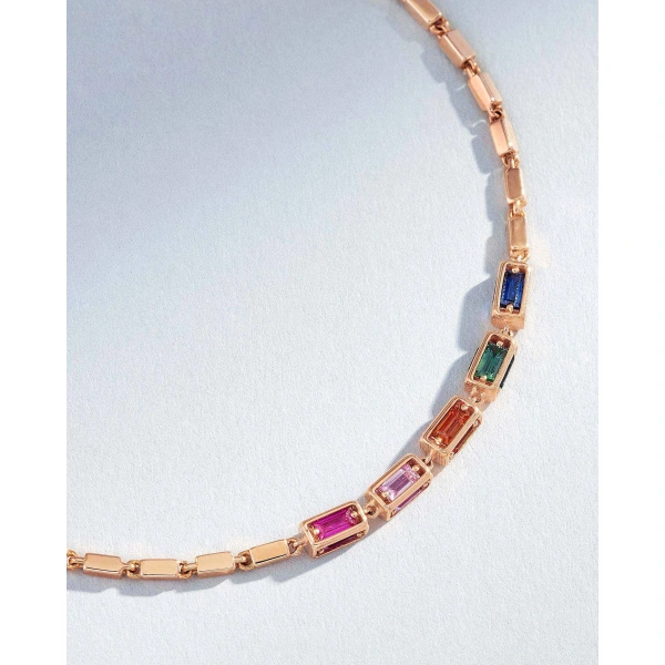 Suzanne Kalan Block-Chain Multi-Rainbow Sapphire Thin Bracelet in 18K Rose Gold | Fine Bracelets | Coveti