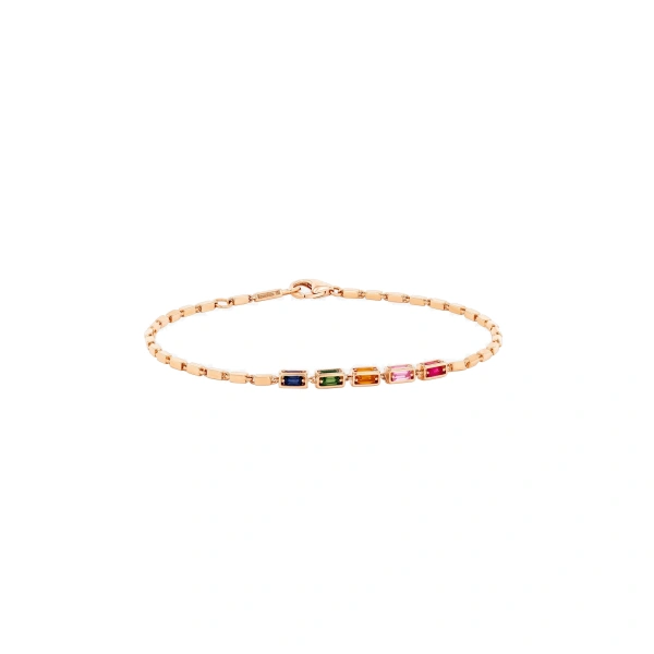 Suzanne Kalan Block-Chain Multi-Rainbow Sapphire Thin Bracelet in 18K Rose Gold | Fine Bracelets | Coveti
