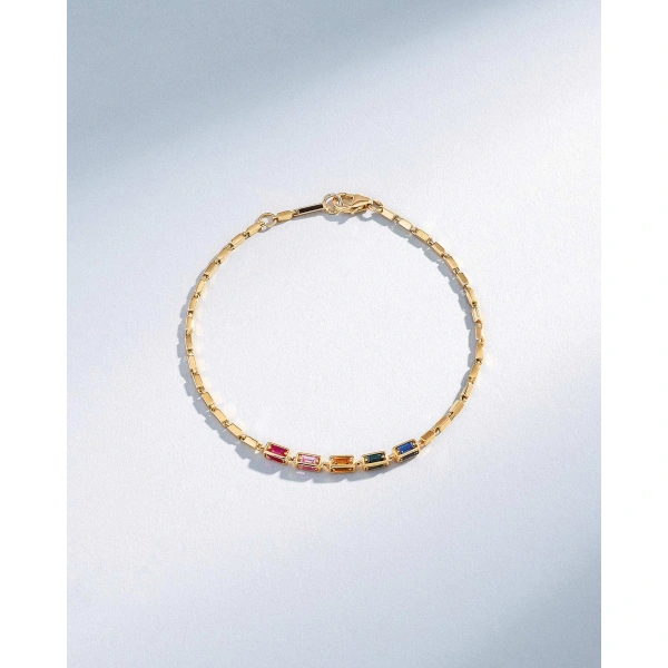 Suzanne Kalan Block-Chain Multi-Rainbow Sapphire Thin Bracelet in 18K Yellow Gold | Fine Bracelets | Coveti