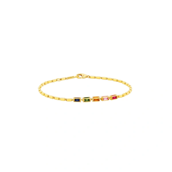 Suzanne Kalan Block-Chain Multi-Rainbow Sapphire Thin Bracelet in 18K Yellow Gold | Fine Bracelets | Coveti
