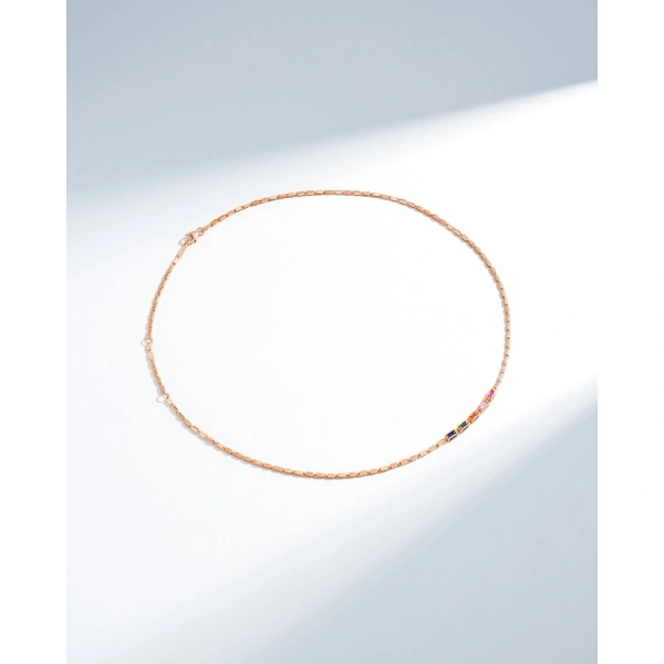 Suzanne Kalan Block-Chain Multi-Rainbow Sapphire Thin Necklace in 18K Rose Gold | Fine Necklaces | Coveti