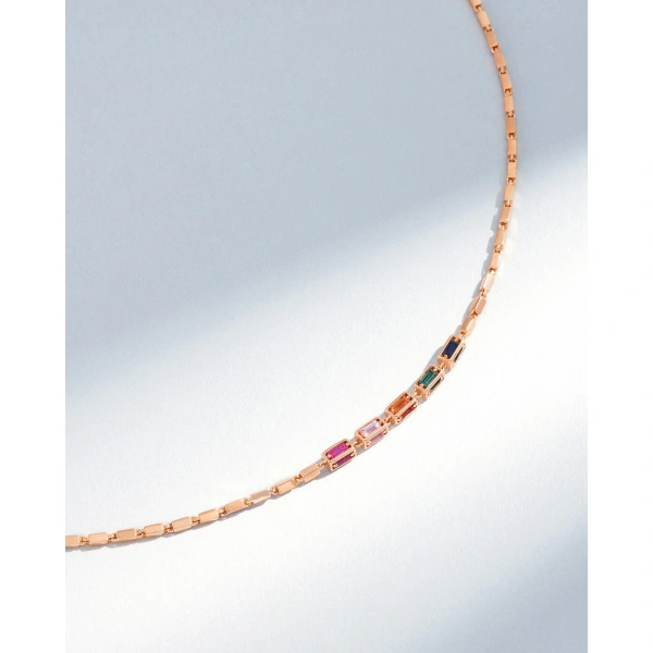 Suzanne Kalan Block-Chain Multi-Rainbow Sapphire Thin Necklace in 18K Rose Gold | Fine Necklaces | Coveti