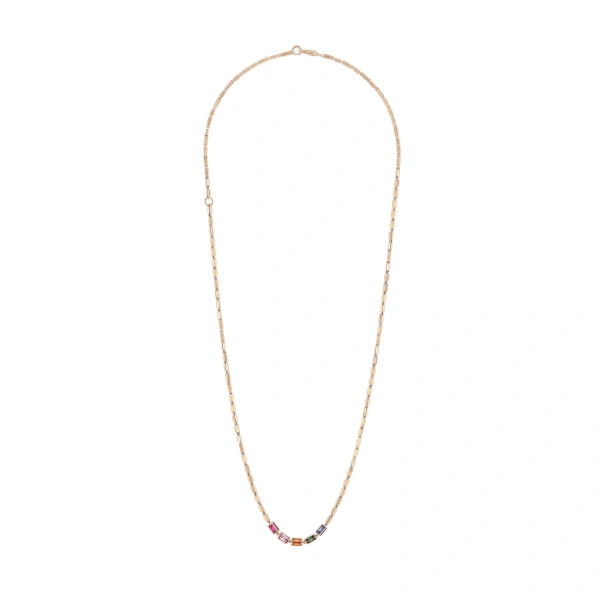 Block-Chain Multi-Rainbow Sapphire Thin Necklace in 18K Rose Gold