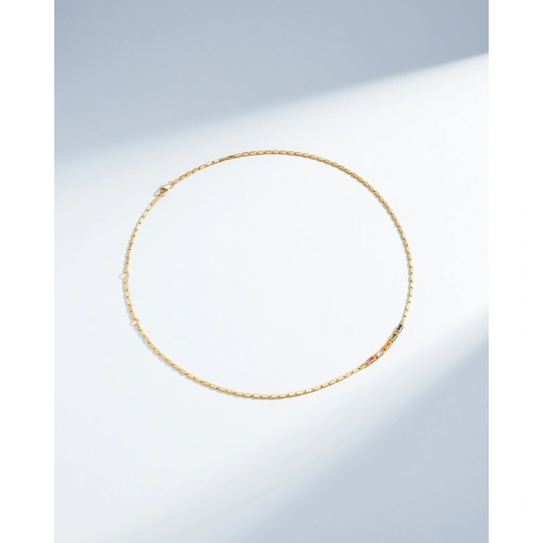 Suzanne Kalan Block-Chain Multi-Rainbow Sapphire Thin Necklace in 18K Yellow Gold | Fine Necklaces | Coveti