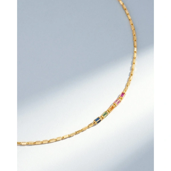 Suzanne Kalan Block-Chain Multi-Rainbow Sapphire Thin Necklace in 18K Yellow Gold | Fine Necklaces | Coveti