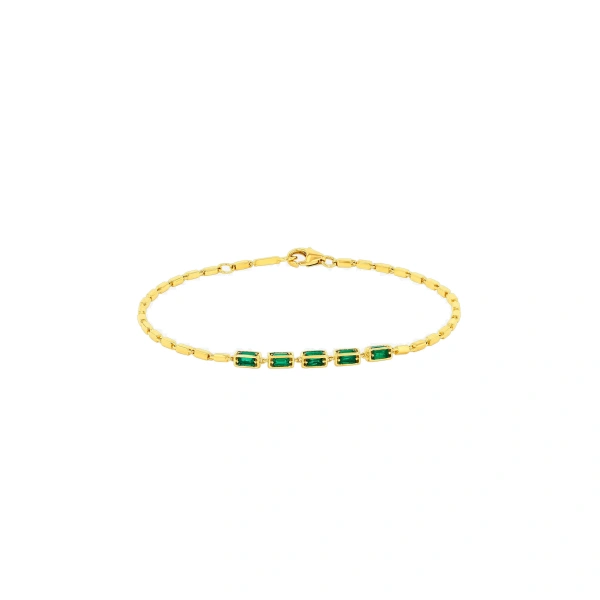 Suzanne Kalan Block-Chain Multi Thin Bracelet in 18K Yellow Gold, Emerald | Fine Bracelets | Coveti