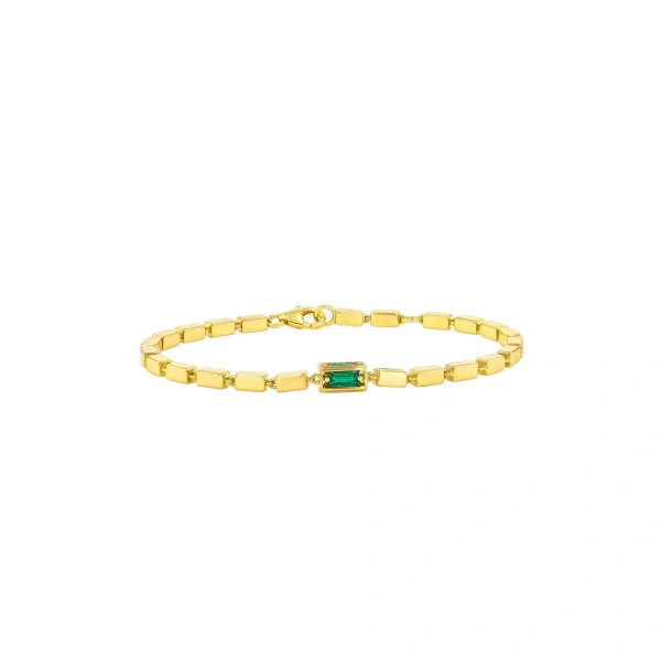 Suzanne Kalan Block-Chain Single Emerald Thick Bracelet in 18K Yellow Gold | Fine Bracelets | Coveti