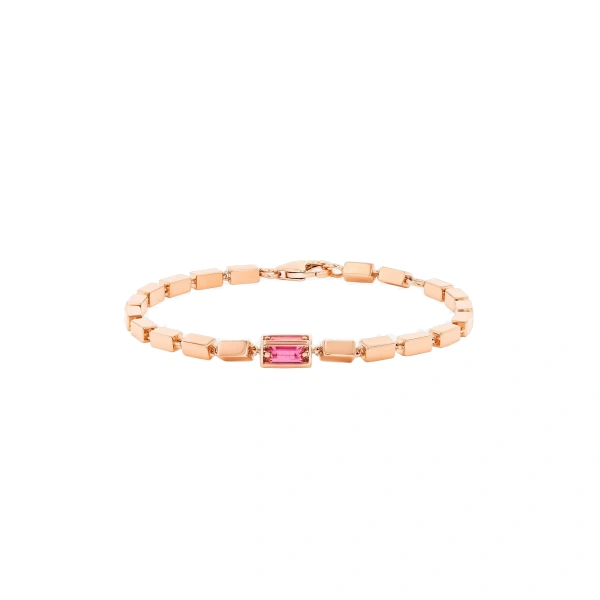 Suzanne Kalan Block-Chain Single Pink Sapphire Thick Bracelet in 18K Rose Gold | Fine Bracelets | Coveti