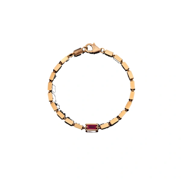 Block-Chain Single Thick Bracelet in 18K Rose Gold, Ruby