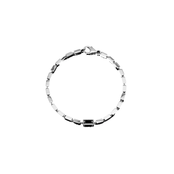 Block-Chain Single Thick Bracelet in 18K White Gold, Black Sapphire