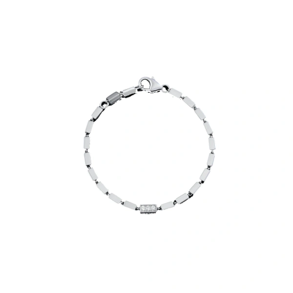 Block-Chain Single Thick Bracelet in 18K White Gold, Ref. GCB113DM-8-WG