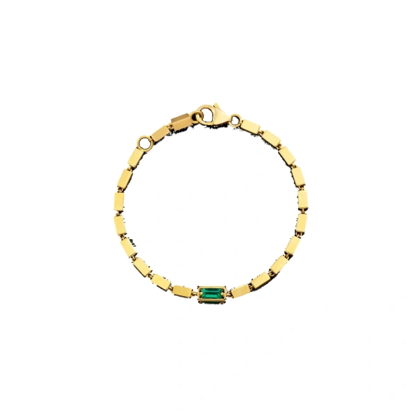 Suzanne Kalan Block-Chain Single Thick Bracelet in 18K Yellow Gold, Emerald, Ref. GCB112EM-8-YG-E | Fine Bracelets | Coveti